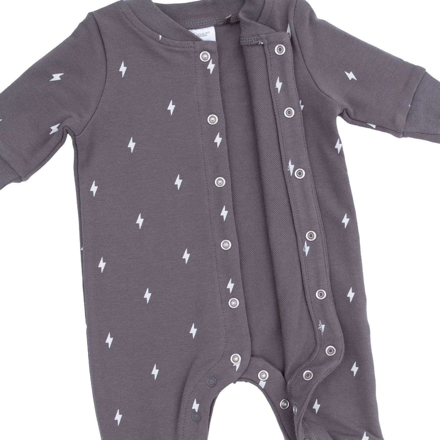 Lightning Bolt French Terry - Baseball Collar Button Up Romper