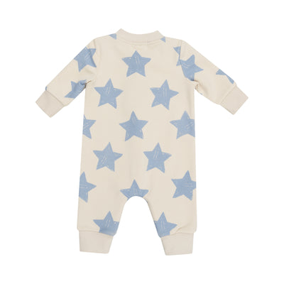 Baseball Collar Romper - Sketchy Stars Blue