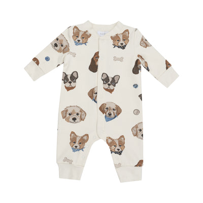 Baseball Collar Romper - Vintage Puppy  Faces-Angel Dear