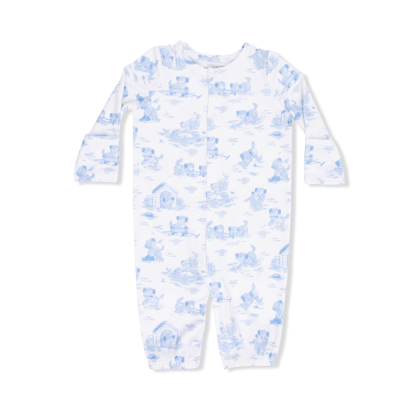 Puppy Toile Blue - Convertible Gown-Angel Dear