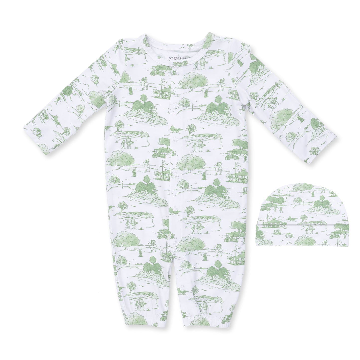 Golf Toile Green - Convertible Gown and Beanie Hat