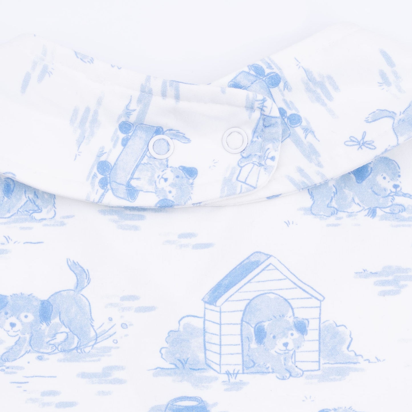 Puppy Toile Blue -  2 Way Zipper Footie, Swaddle  & Bandana Bib Set