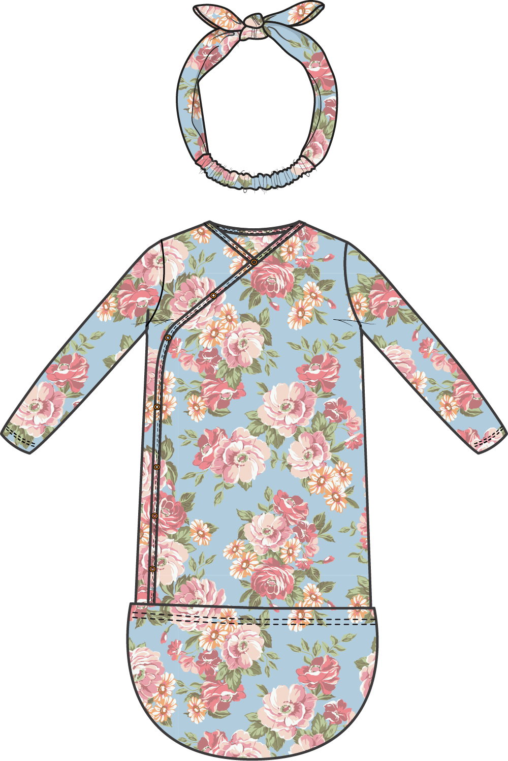 Angeline Floral - Bundle Gown and Knot Headband
