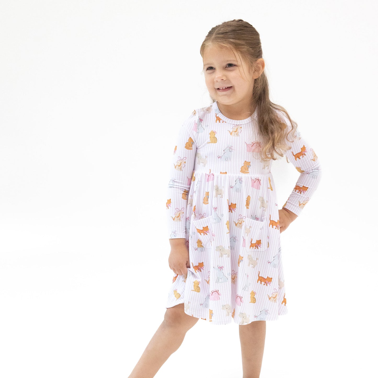 Twirly Long Sleeve Dress in our  Fancy Pets print from Angel Dear