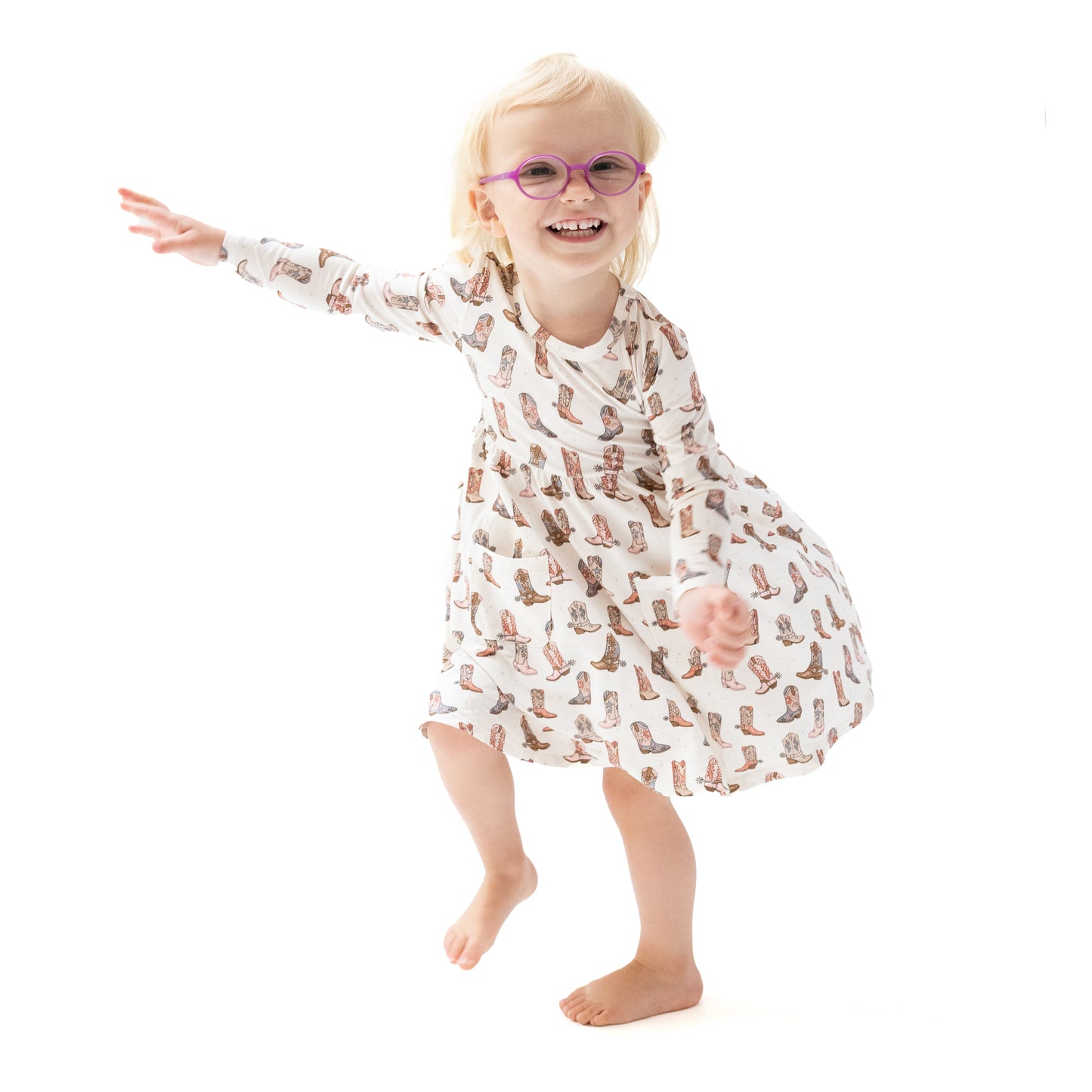 Twirly Long Sleeve Dress in our  Future Cowgirl print from Angel Dear