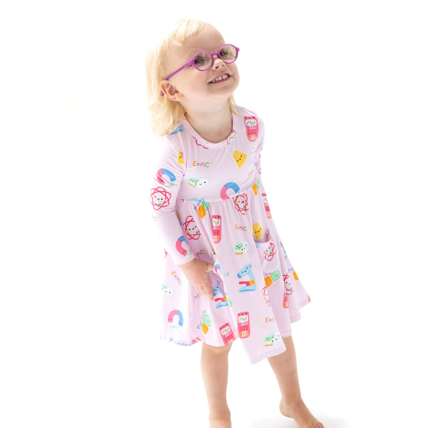 Twirly Long Sleeve Dress in our  Future Scientist - Pink print from Angel Dear