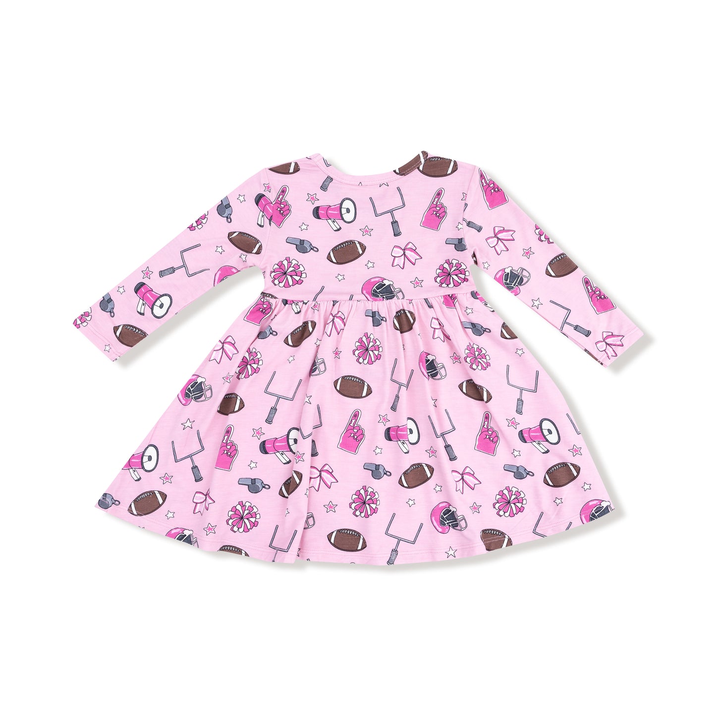 Twirly Long Sleeve Dress in our  Game Day - Pink print from Angel Dear