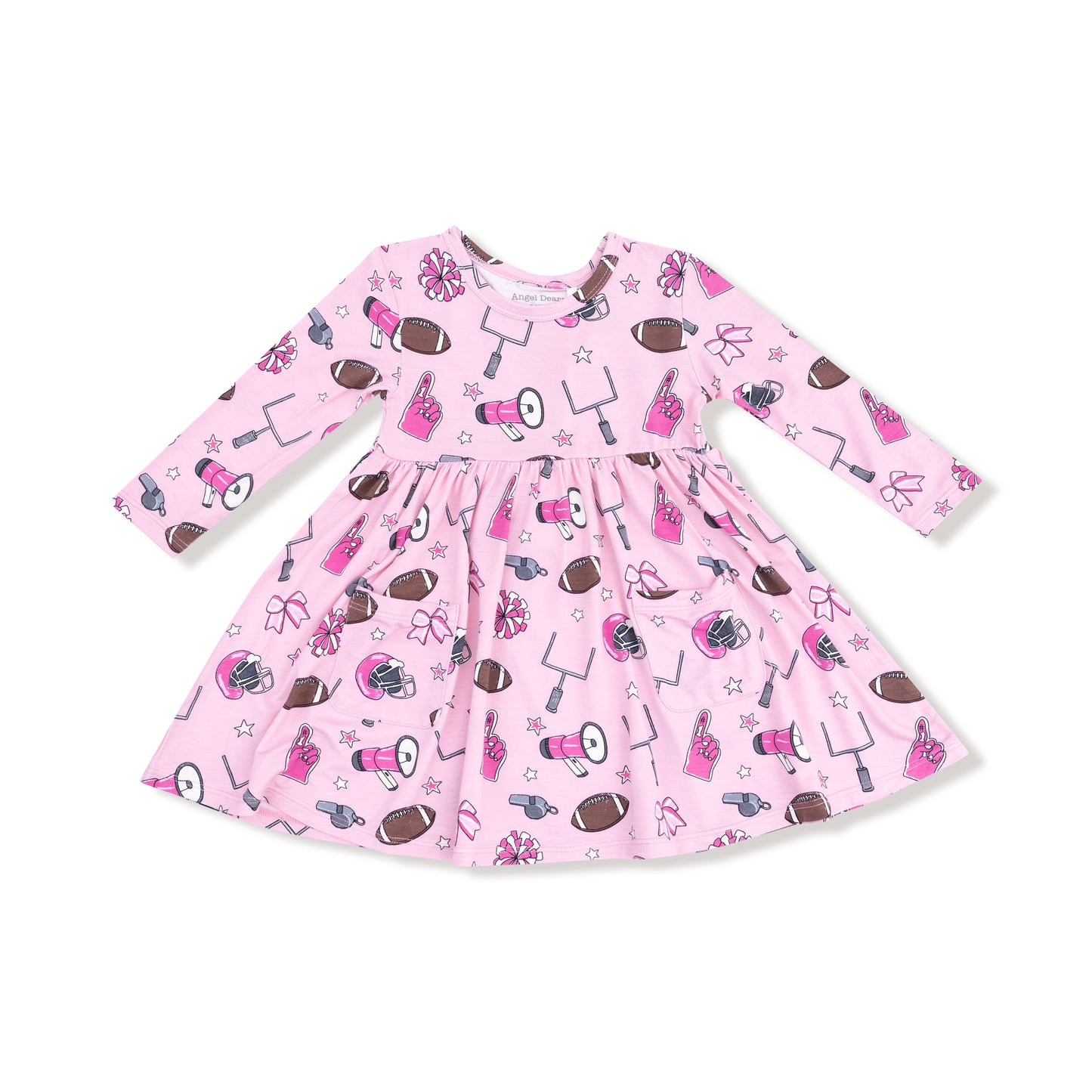 Twirly Long Sleeve Dress in our  Game Day - Pink print from Angel Dear