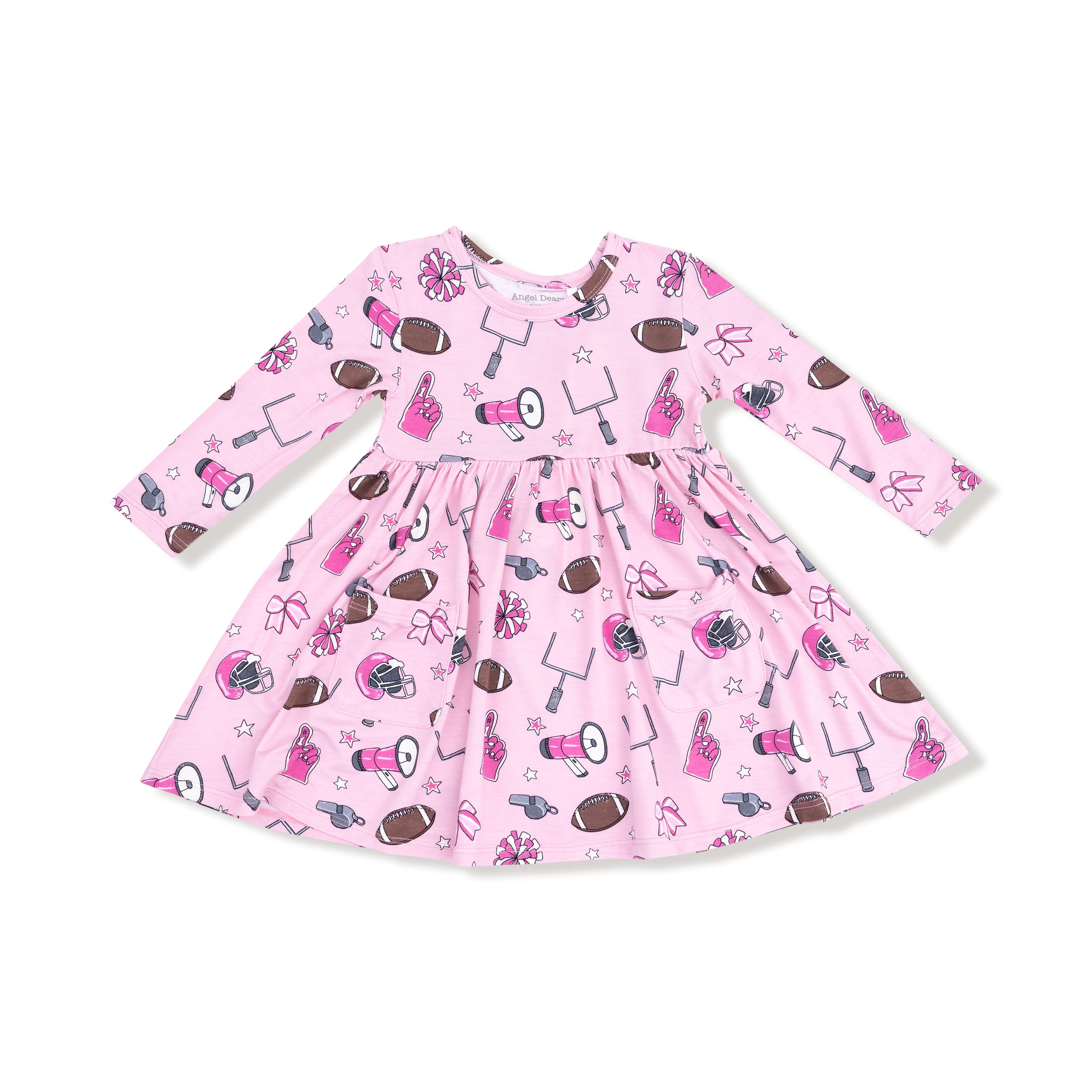 Twirly Long Sleeve Dress in our  Game Day - Pink print from Angel Dear