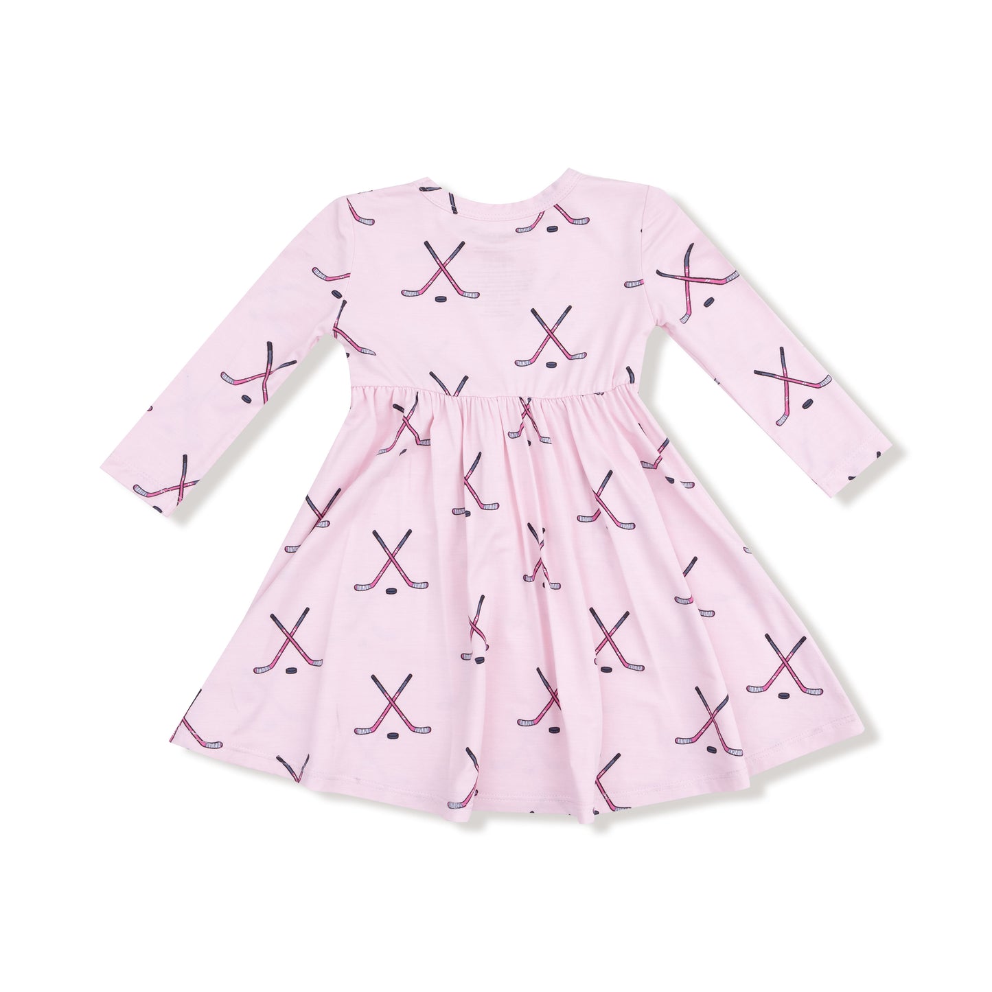 Twirly Long Sleeve Dress in our  Hockey - Pink print from Angel Dear