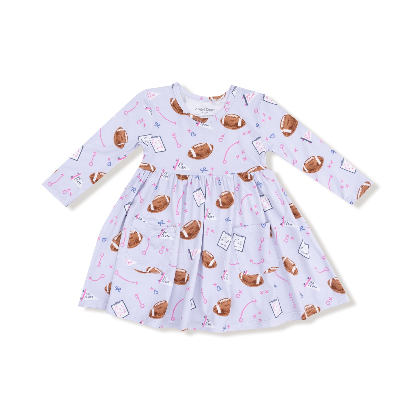 Twirly Long Sleeve Dress in our  Touchdown Time - Lavender print from Angel Dear