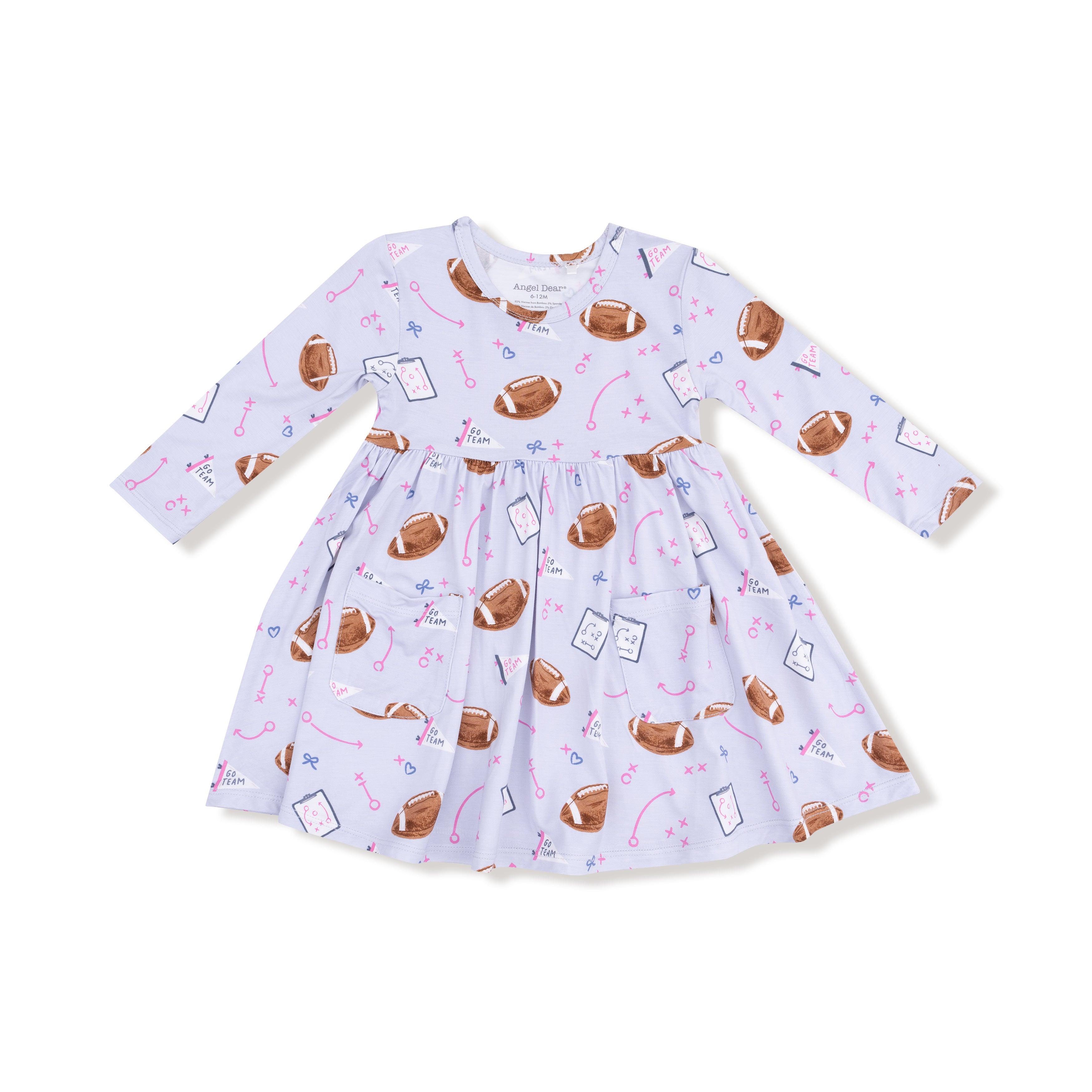 Twirly Long Sleeve Dress in our  Touchdown Time - Lavender print from Angel Dear