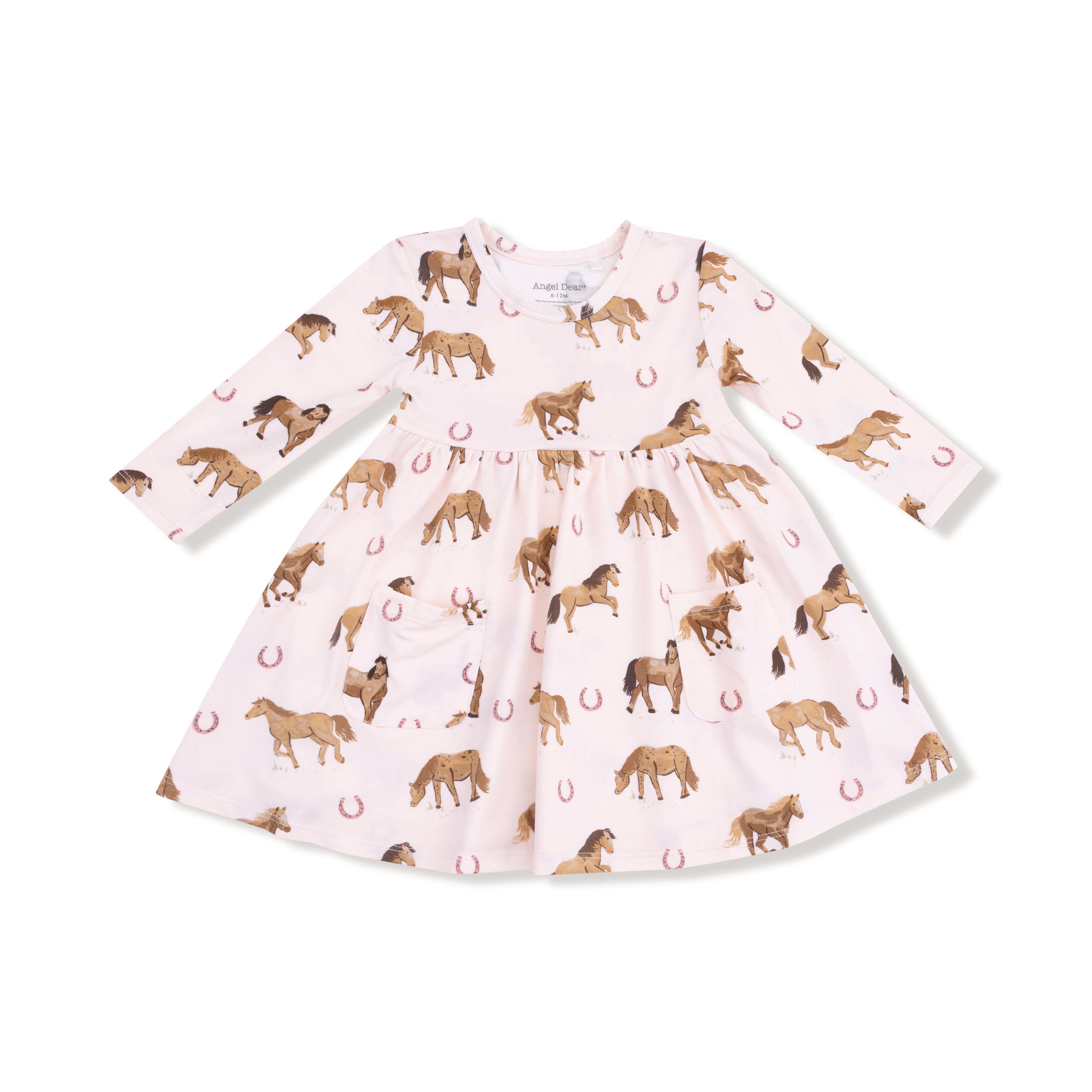 Twirly Long Sleeve Dress in our  Horses - Pink print from Angel Dear