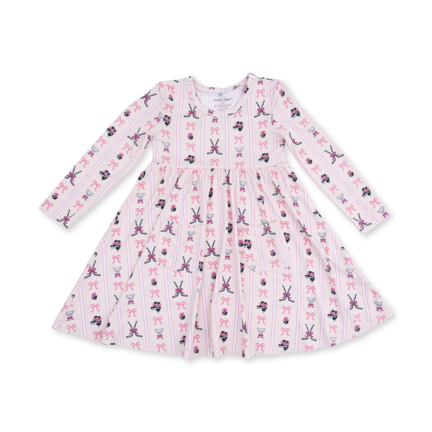 Megan's Bowtiful Hockey Stripe - Twirly Long Sleeve Dress