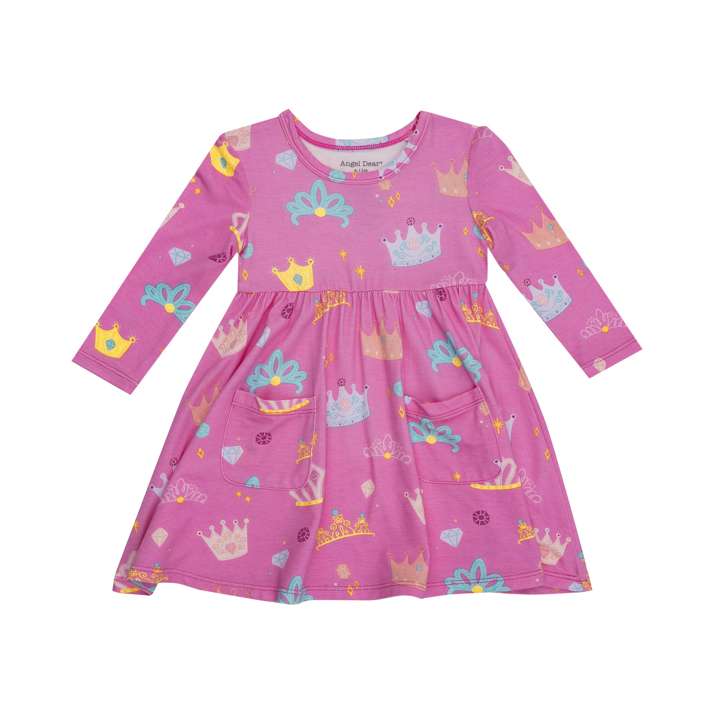 Twirly L/S Dress - Princess Crowns-Angel Dear