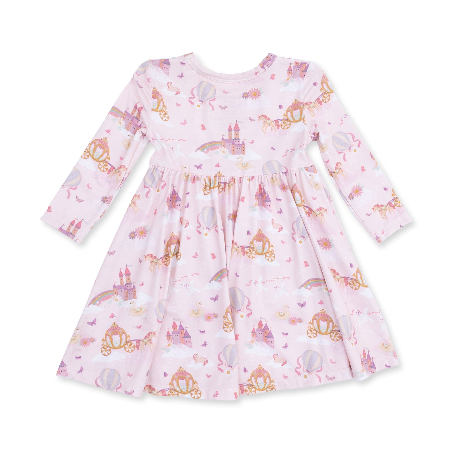 Princess Unicorns and Castle - Twirly Long Sleeve Dress with Bike Short