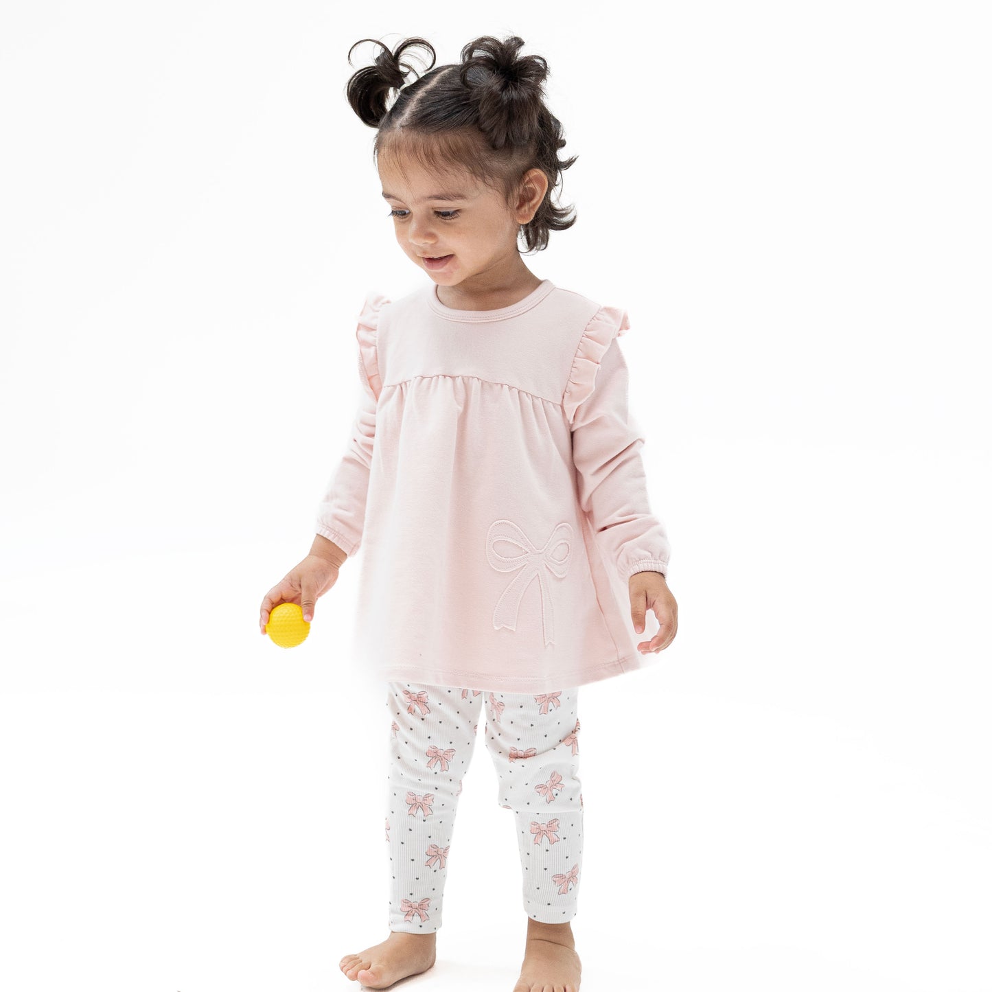 Veiled Pink Bows - Long Sleeve Sweatshirt with Ruffles and Leggings