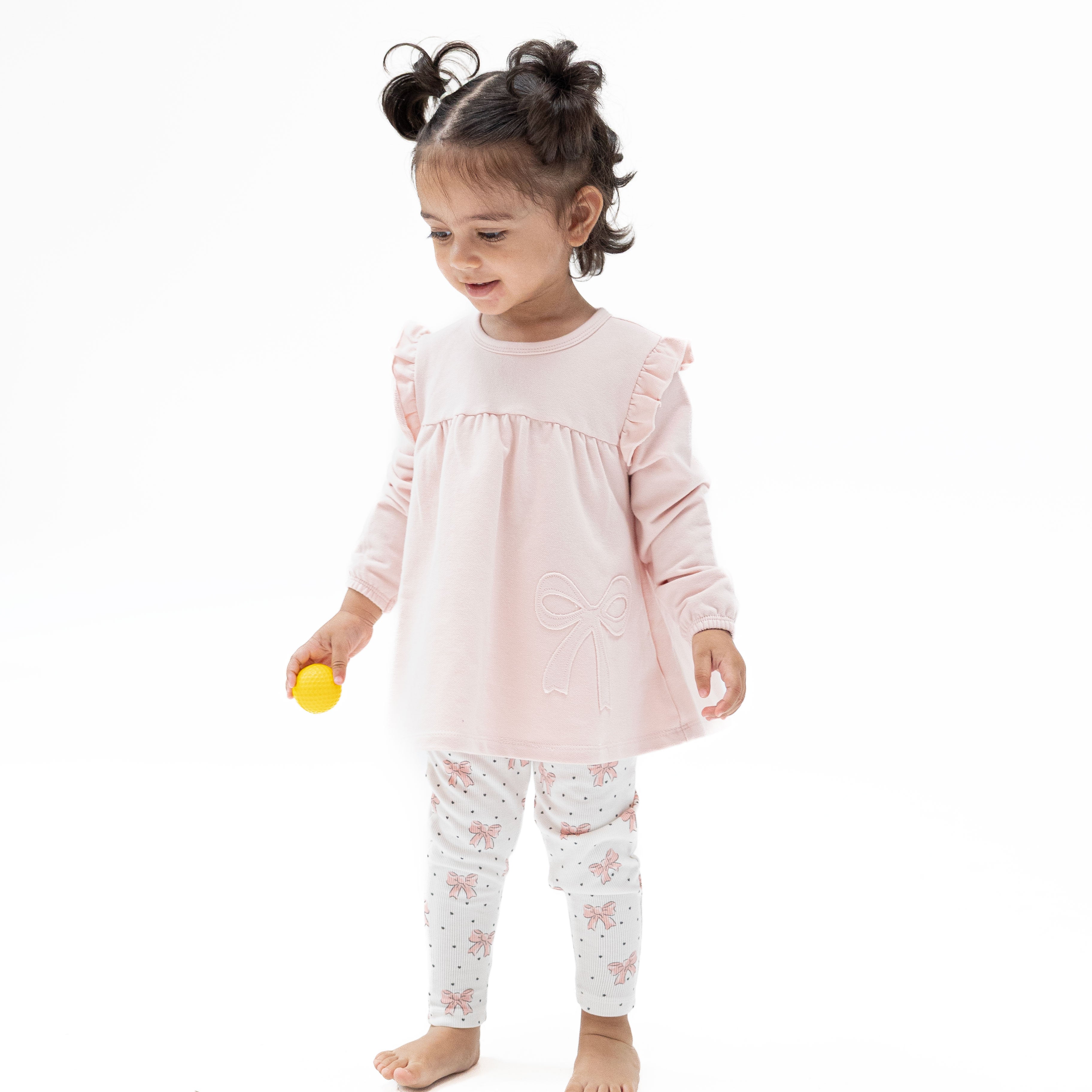 Veiled Pink Bows - Long Sleeve Sweatshirt with Ruffles and Leggings