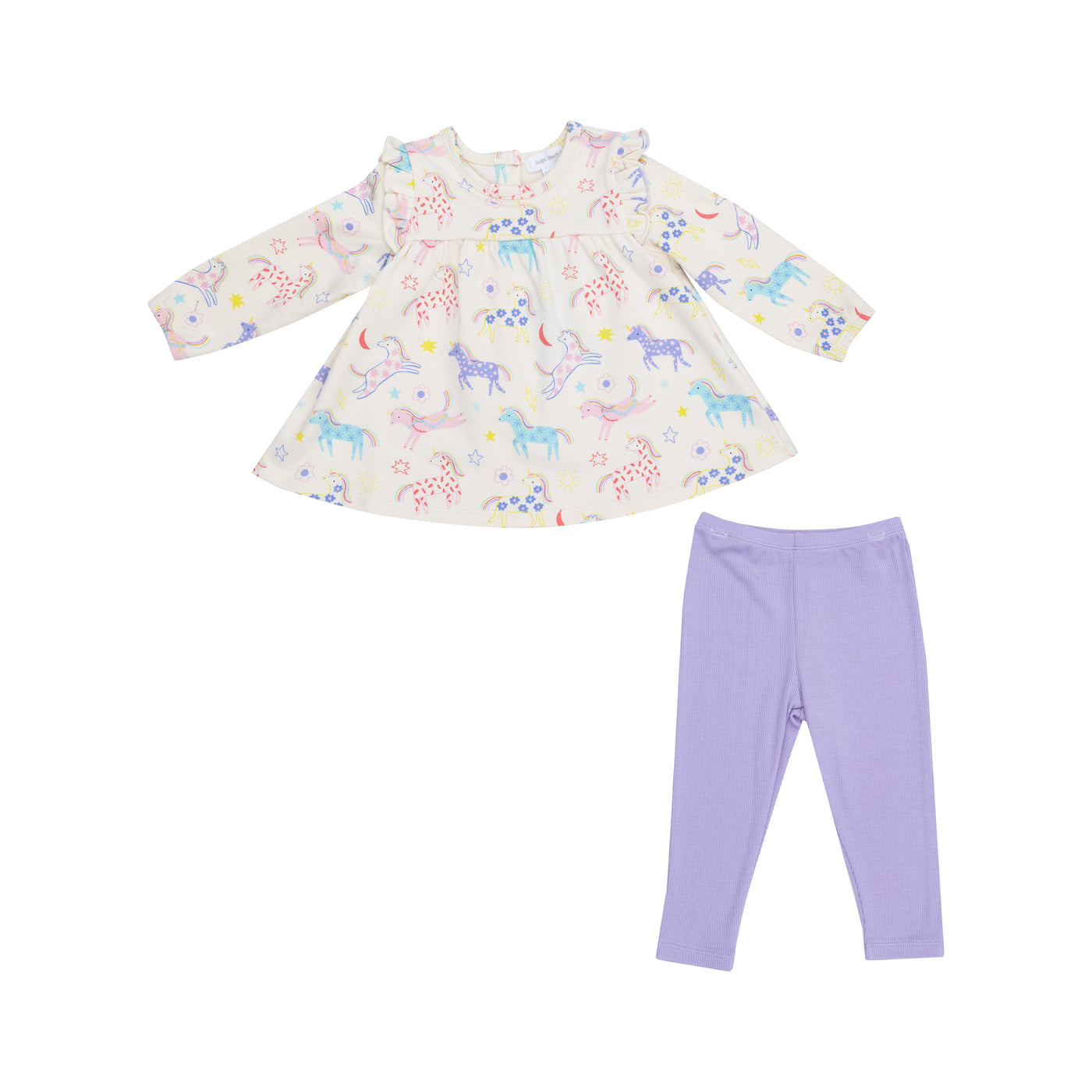 Ruffle Top Tunic And Rib Legging - Fun Unicorns-Angel Dear