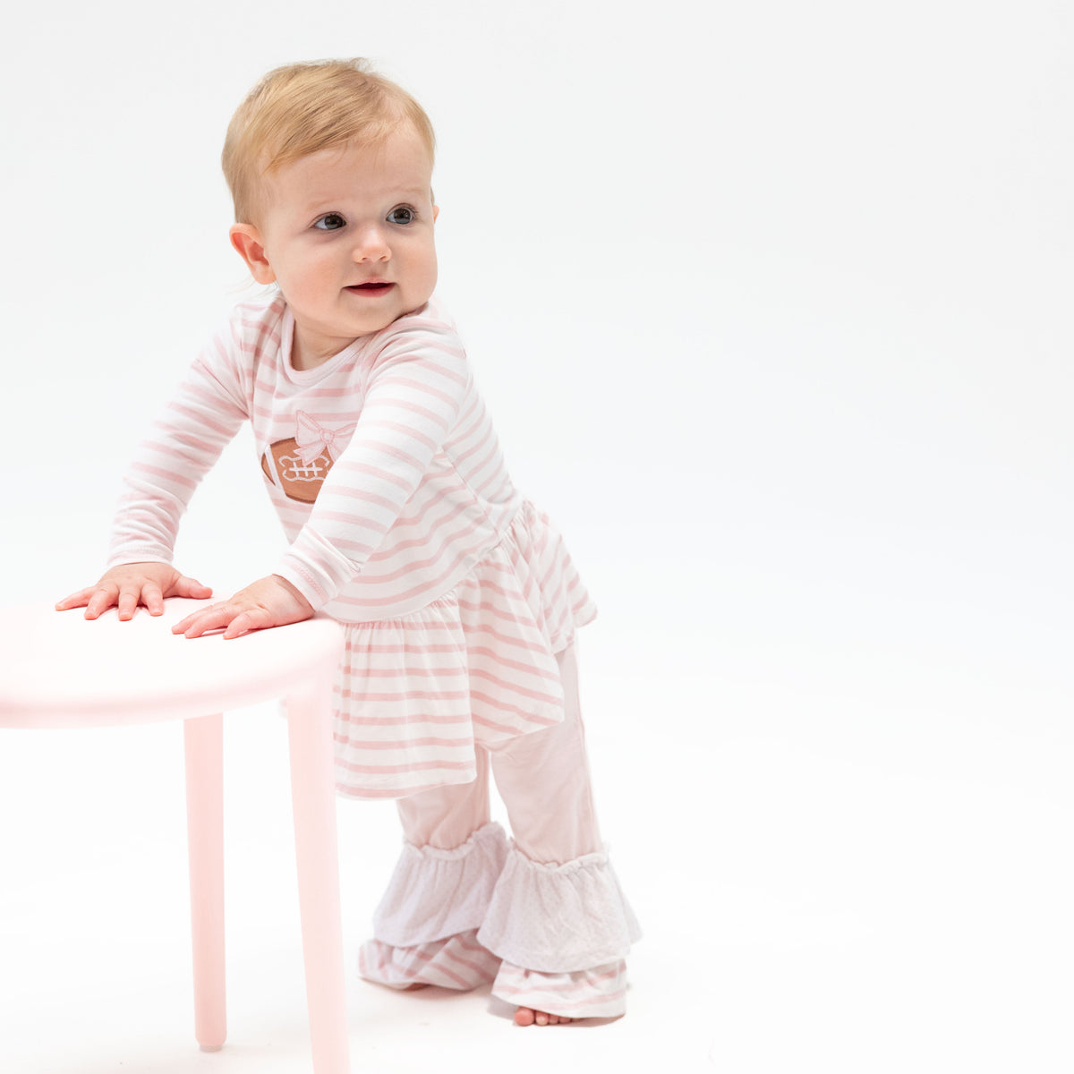Football Dot and Stripe - Long Sleeve Peplum Top and Ruffle Bells