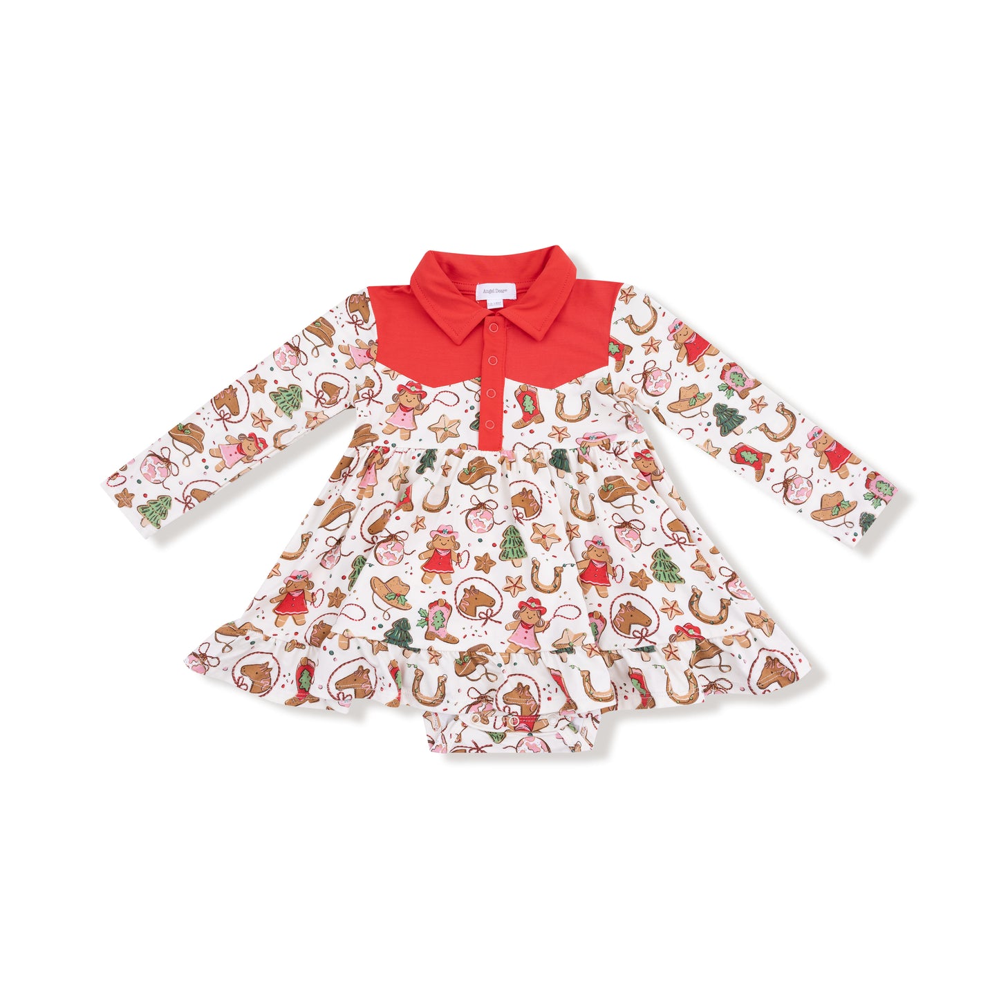 Long Sleeve Cowgirl Bodysuit Dress in our  Cowgirl Christmas print from Angel Dear