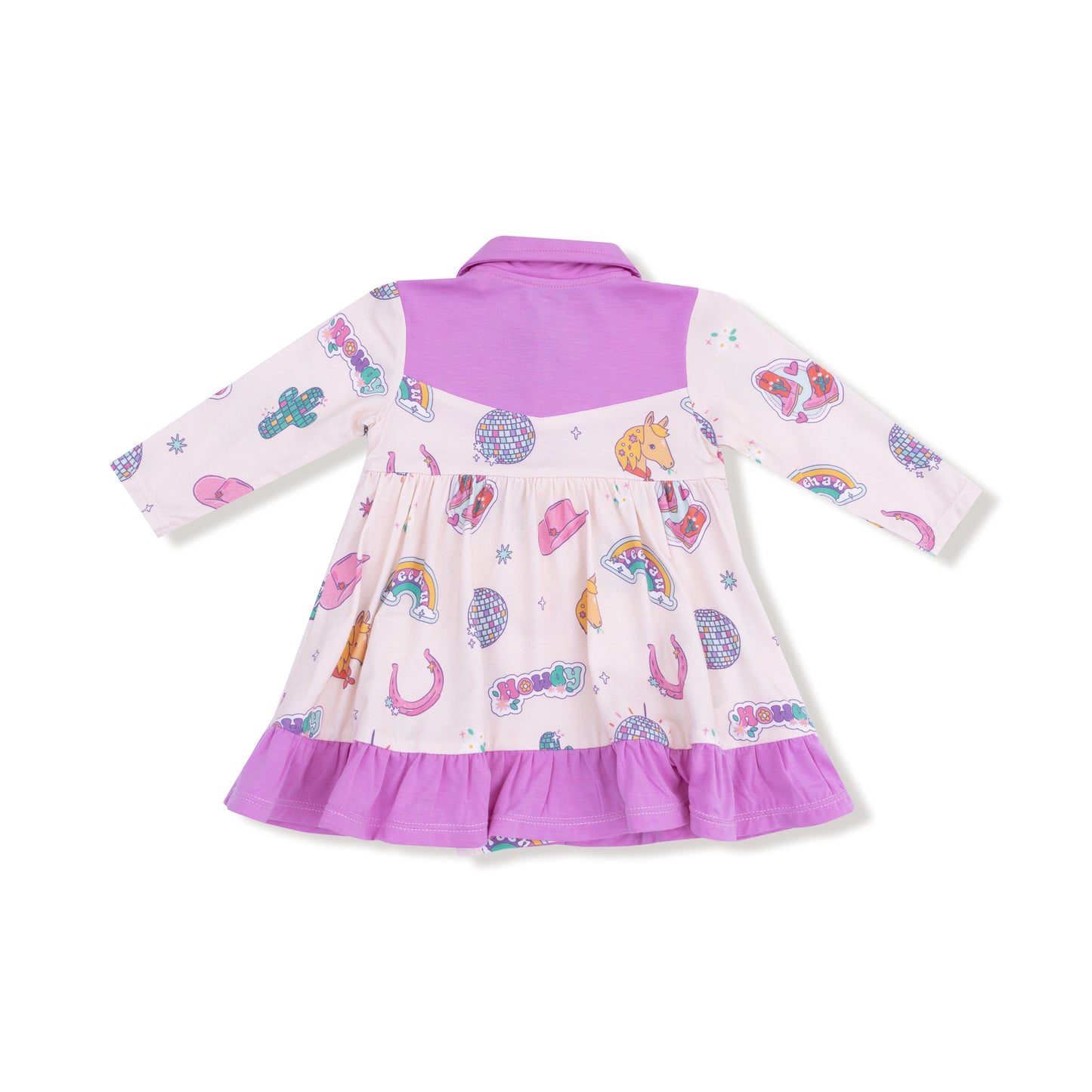 Long Sleeve Cowboy Bodysuit Dress in our  Disco Cowgirl print from Angel Dear