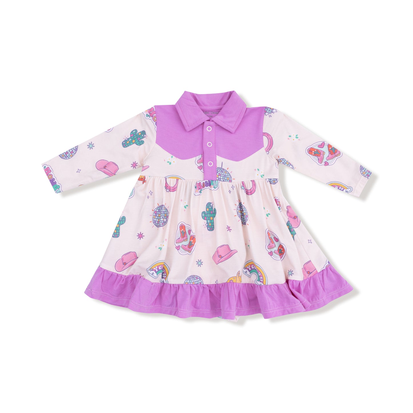 Long Sleeve Cowboy Bodysuit Dress in our  Disco Cowgirl print from Angel Dear