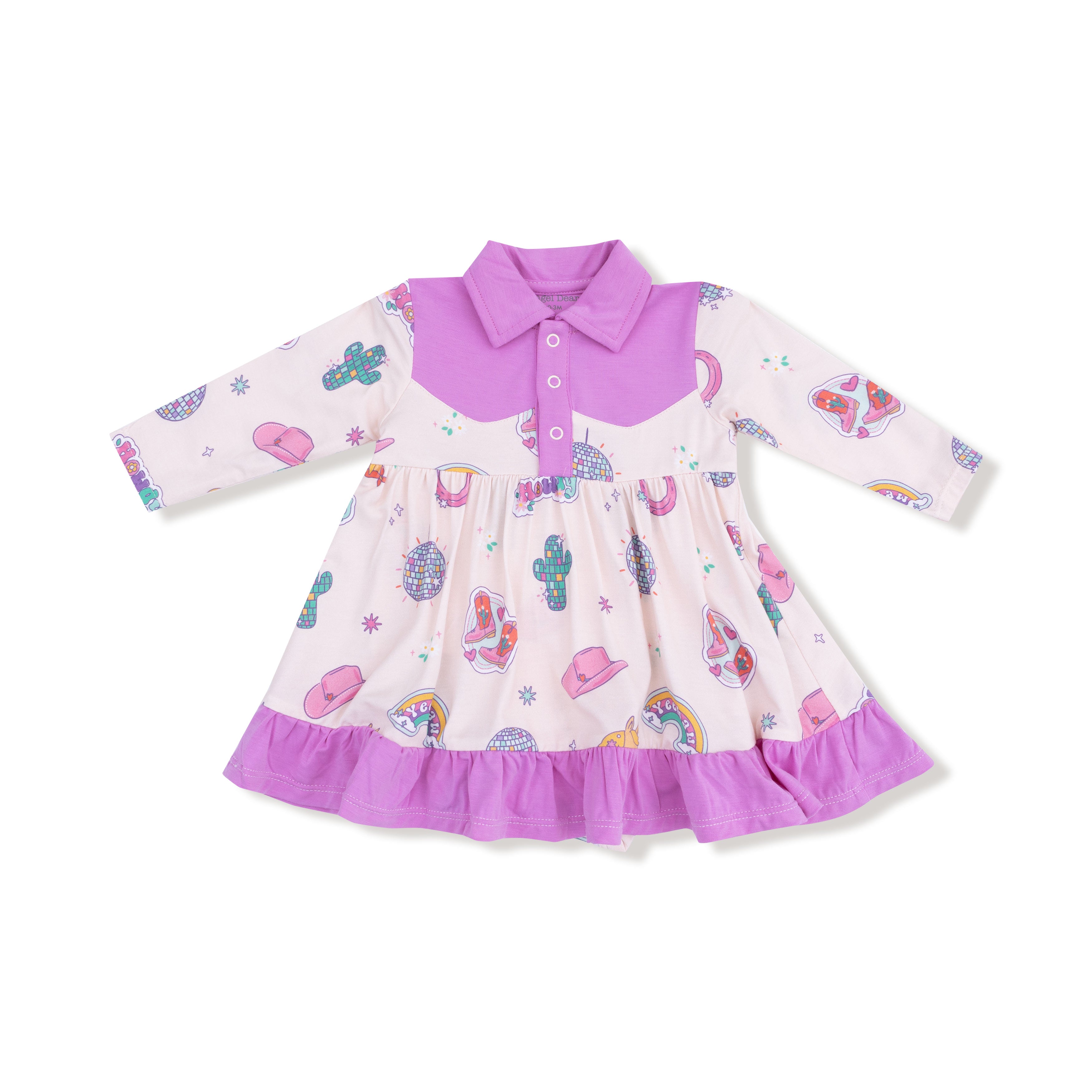 Long Sleeve Cowboy Bodysuit Dress in our  Disco Cowgirl print from Angel Dear