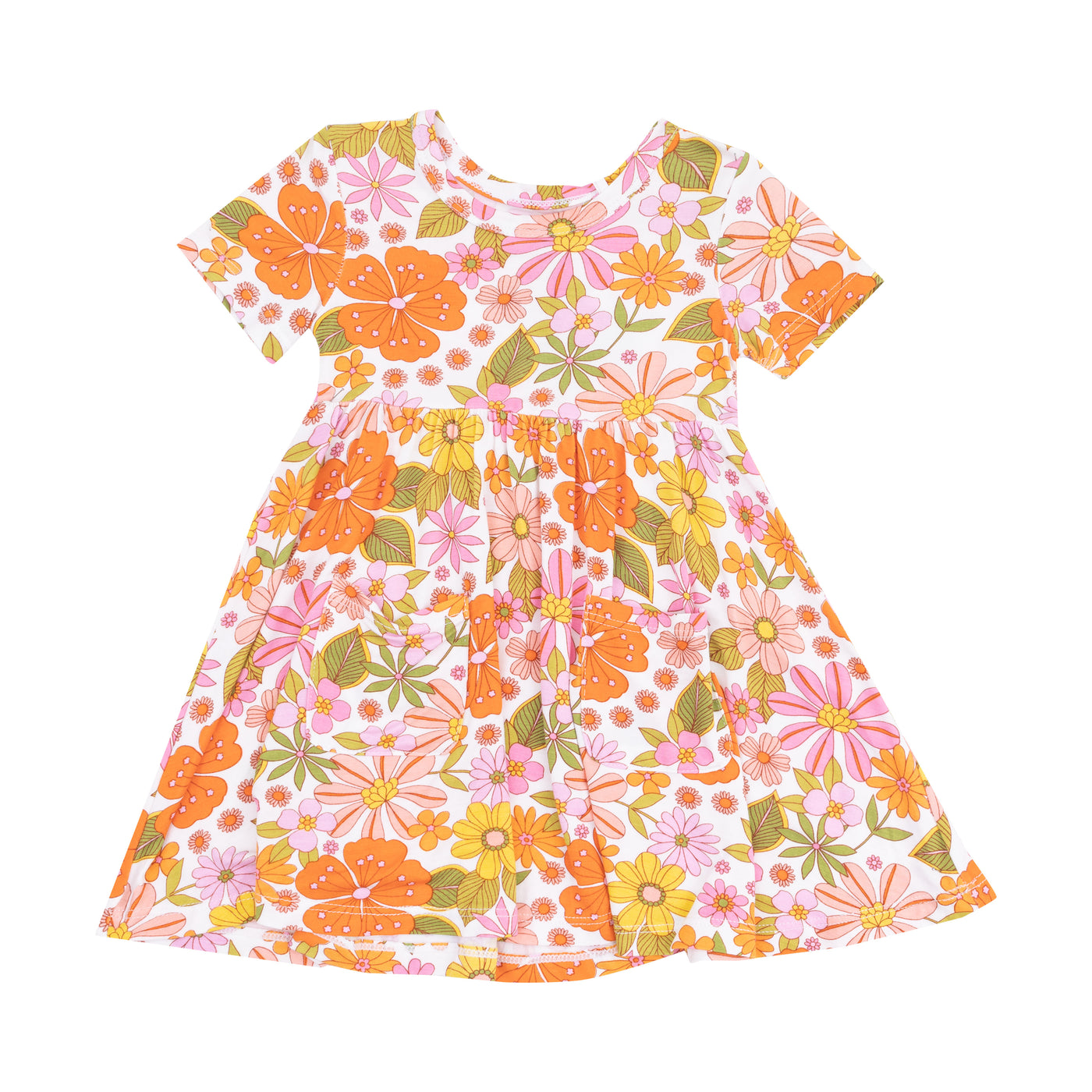 Short Sleeve Twirly Dress - Boho Beachy Floral