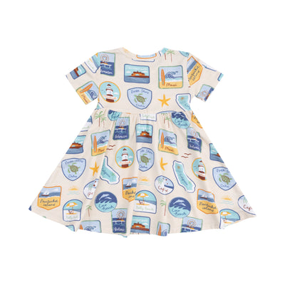 Short Sleeve Twirly Dress - Beach Patches