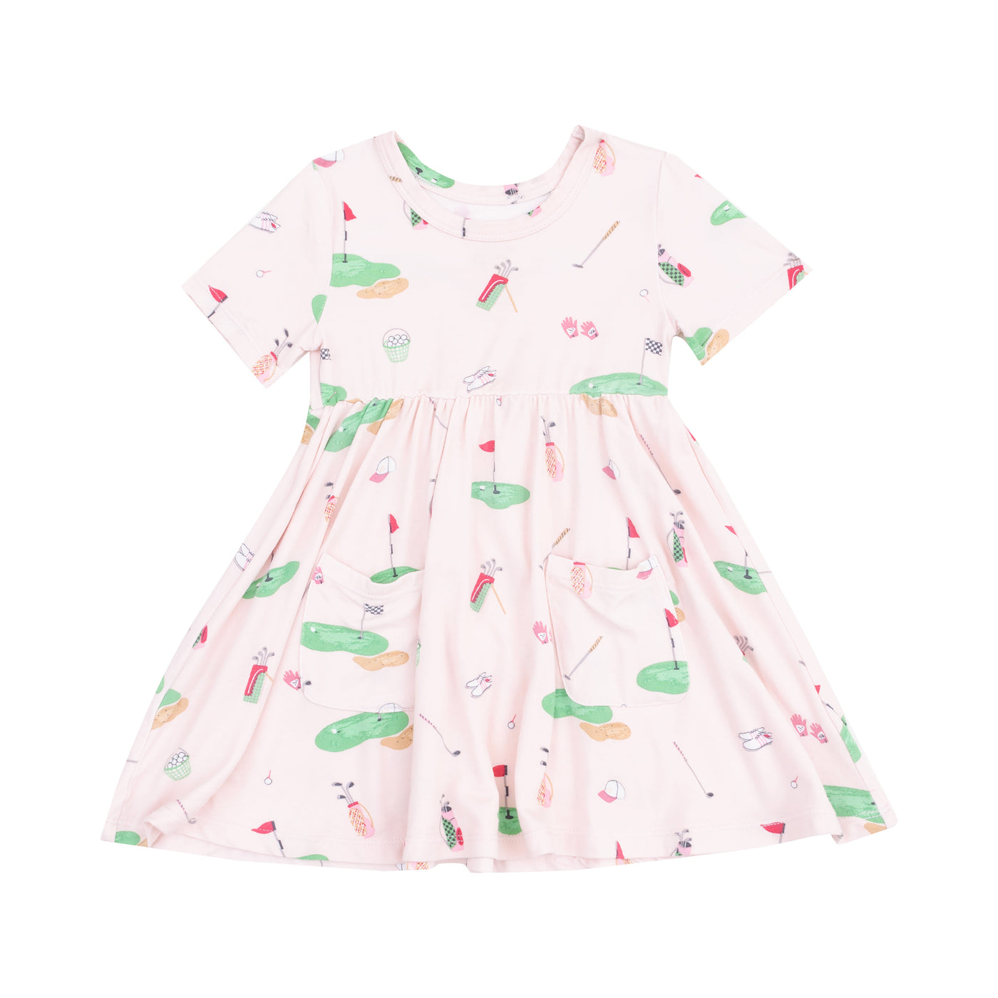 Short Sleeve Twirly Dress - Golf Things Pink-Angel Dear