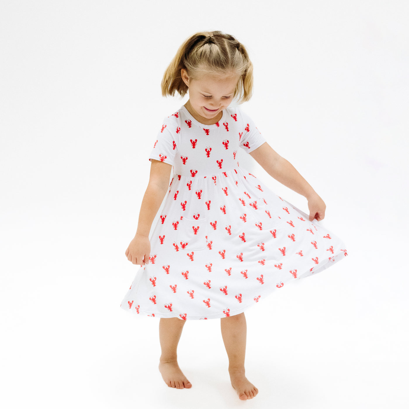 Short Sleeve Twirly Dress - Lobster Bamboo