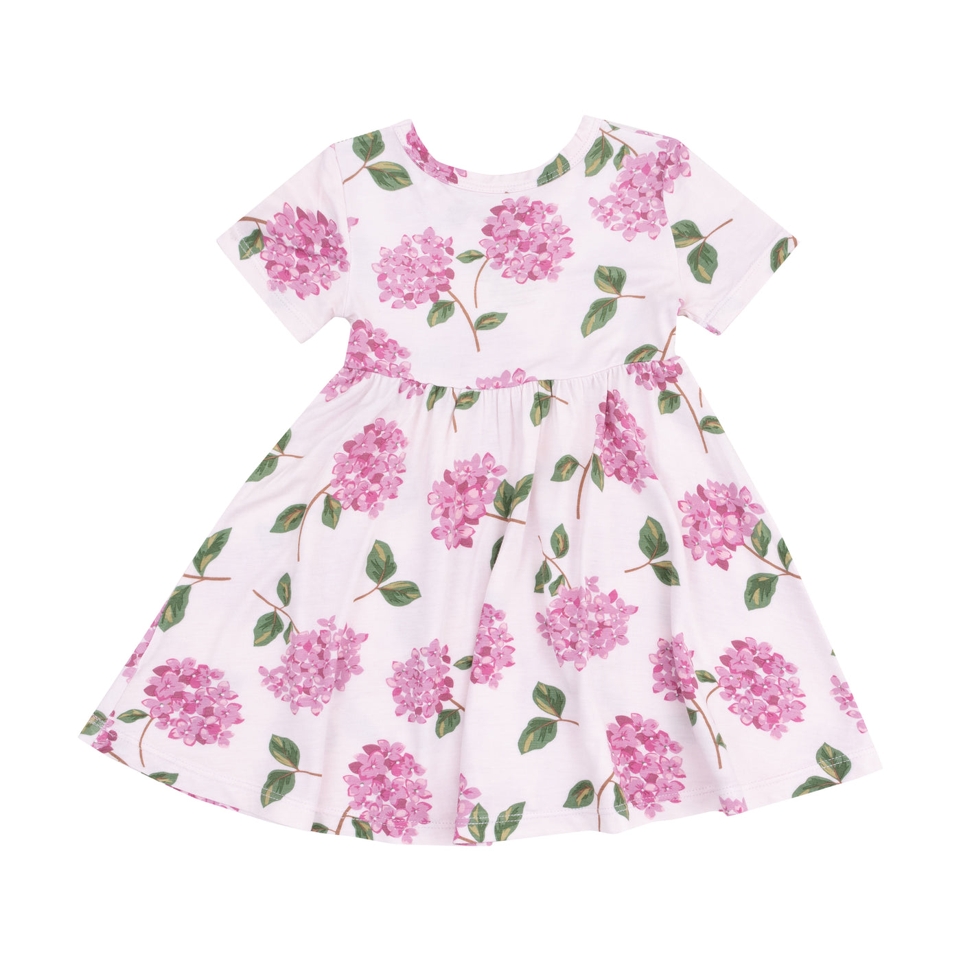 Short Sleeve Twirly Dress - Hydrangeas