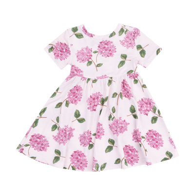 Short Sleeve Twirly Dress - Hydrangeas