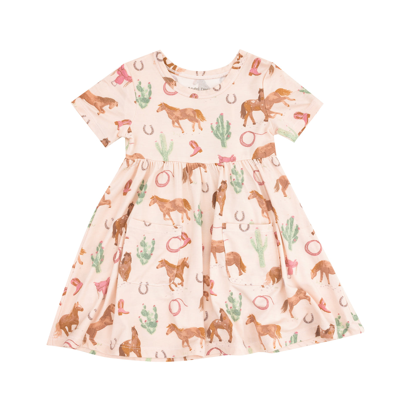 Short Sleeve Twirly Dress - Western Horses Pink