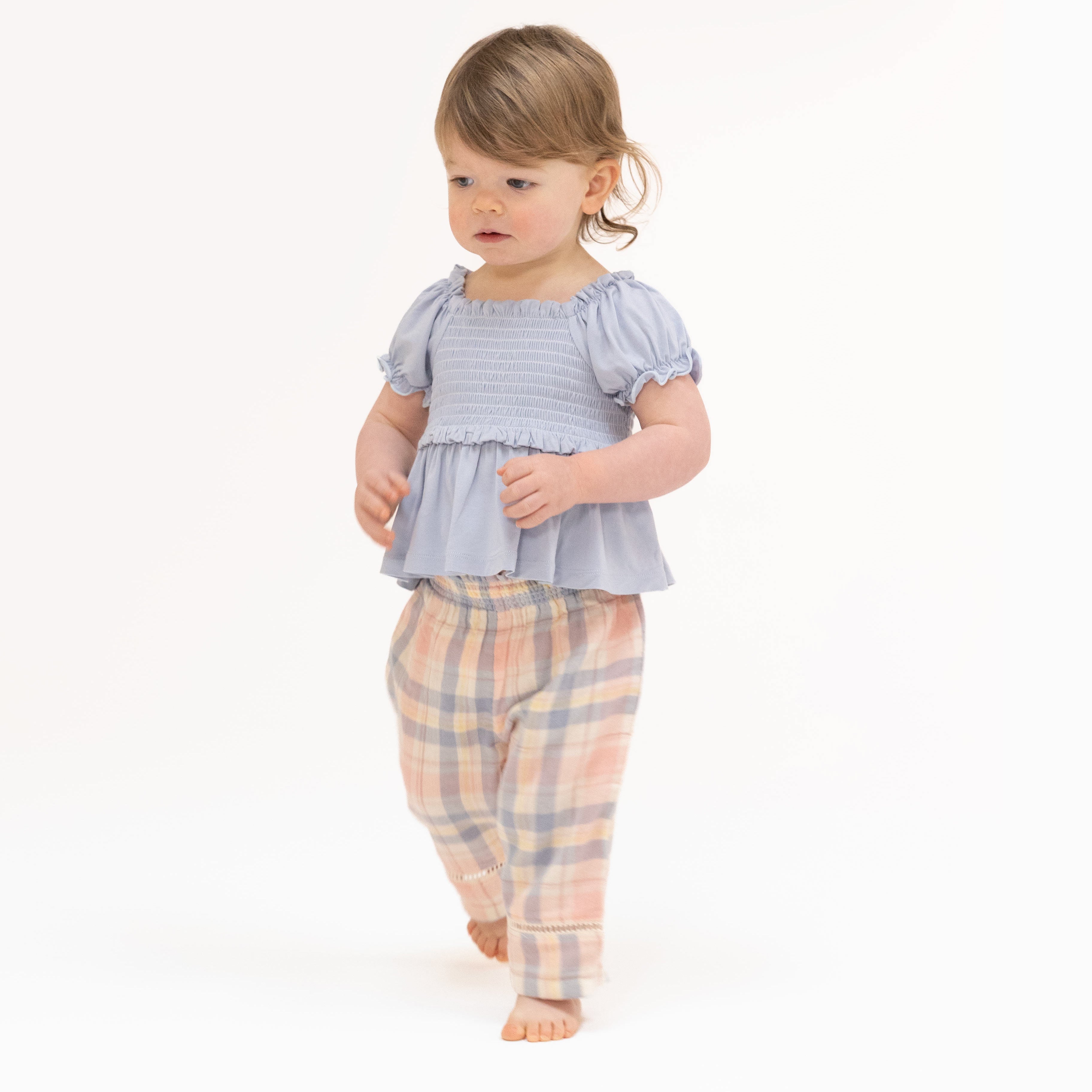 Dusty Plaid - Smocked Blouse and Pant Set-Angel Dear