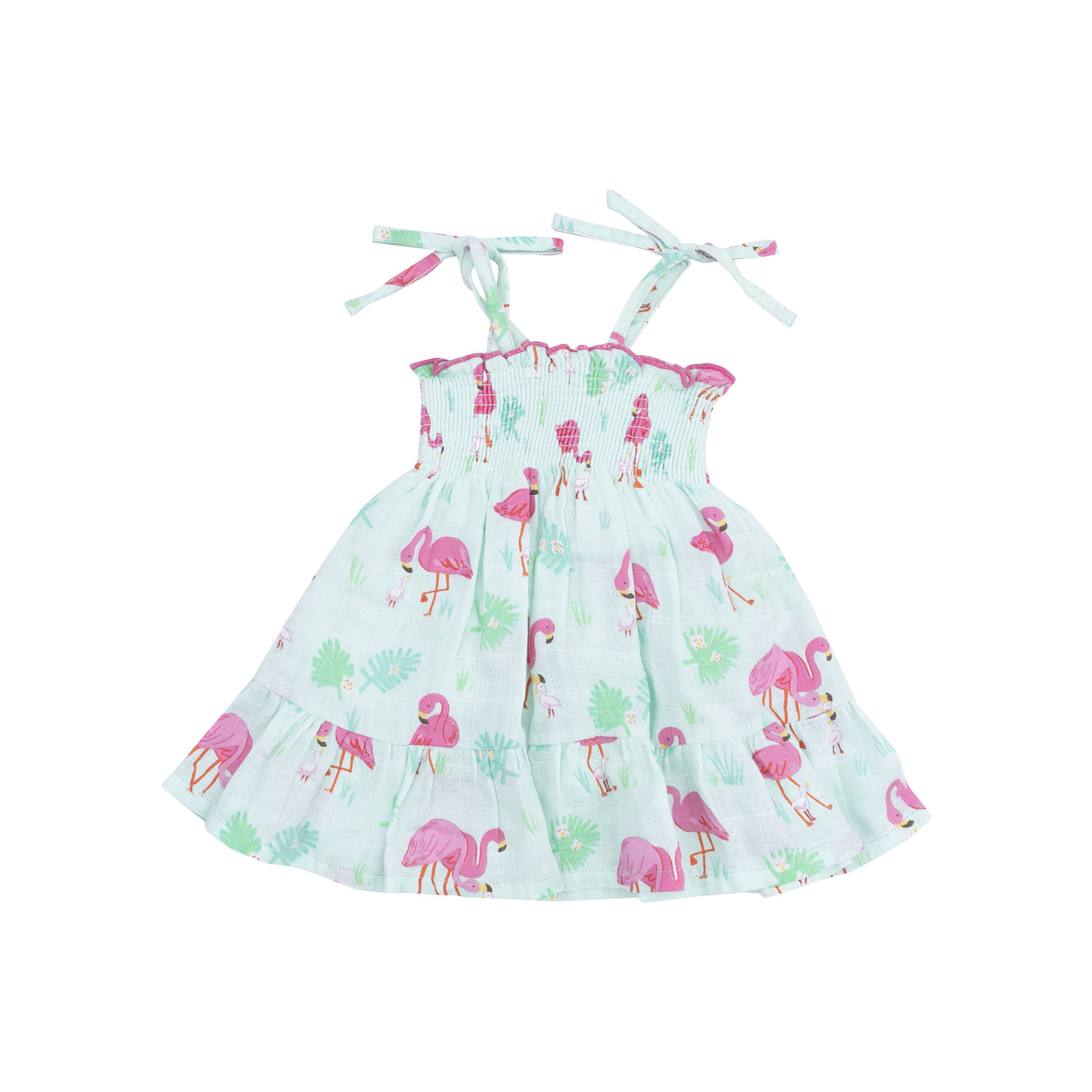 Tie Strap Smocked Sun Dresss  and Diaper Cover - Flamingos