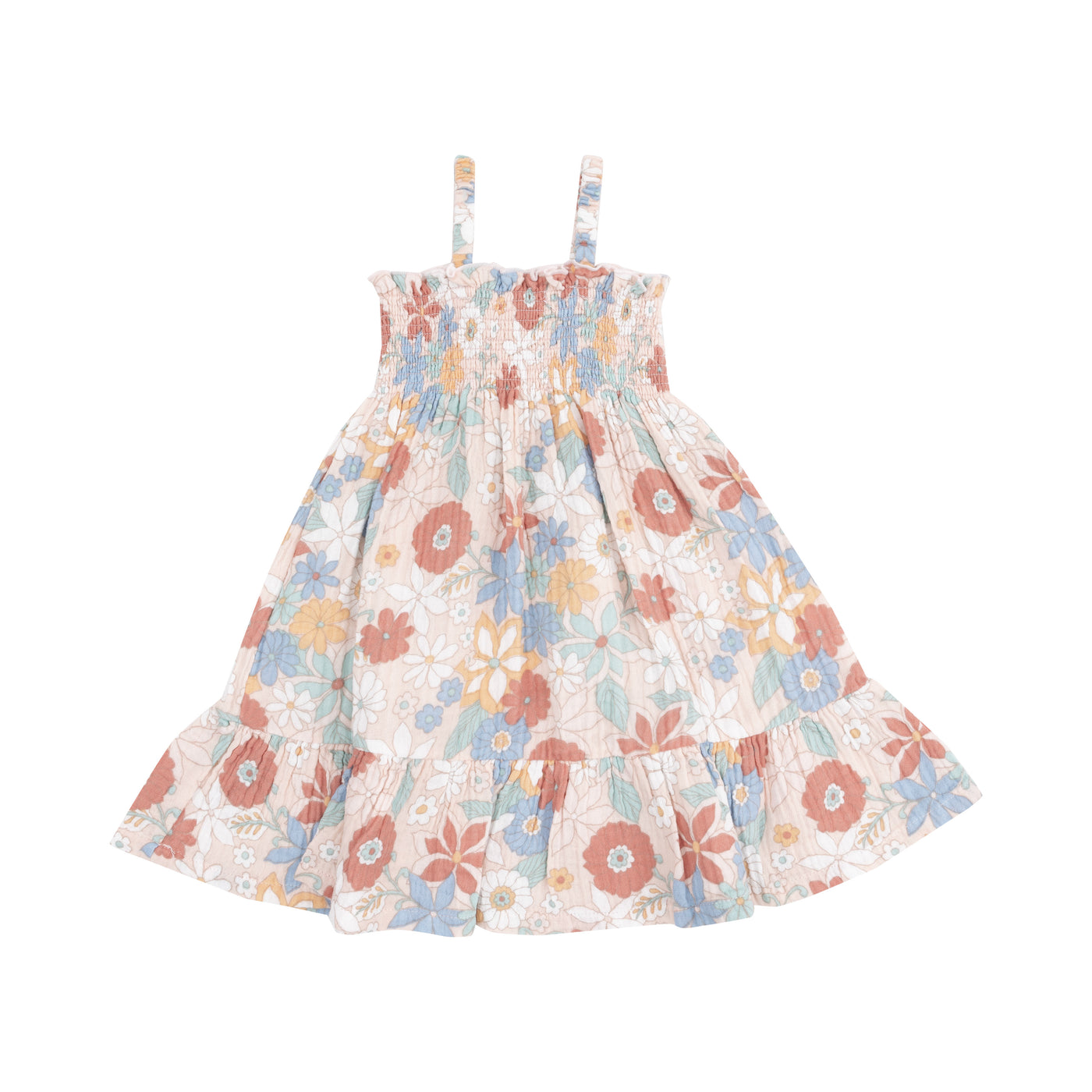 Tie Strap Smocked Sun Dress - Tropical Retro Floral