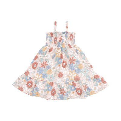 Tie Strap Smocked Sun Dress - Tropical Retro Floral