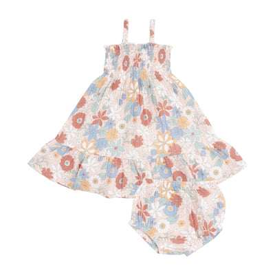 Tie Strap Smocked Sun Dress - Tropical Retro Floral