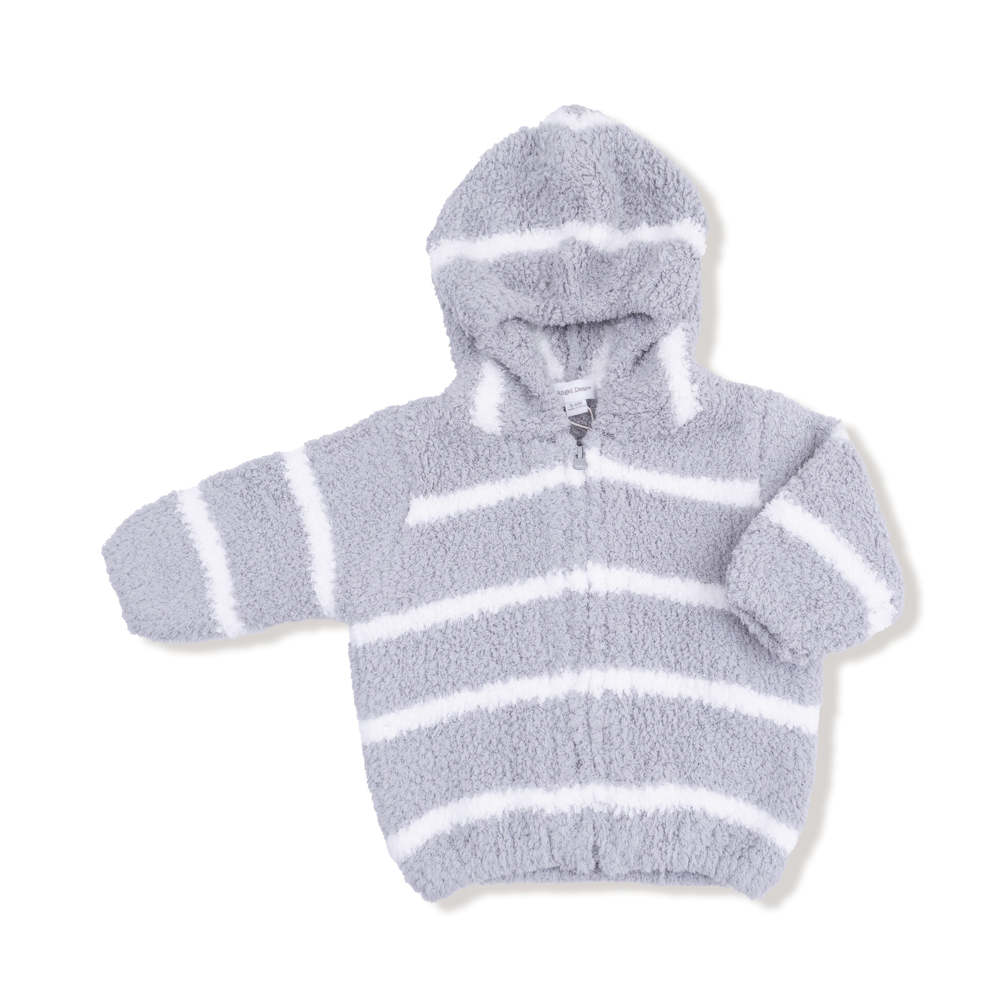 Chenille Hoodie - Grey & Ivory Stripe-Angel Dear