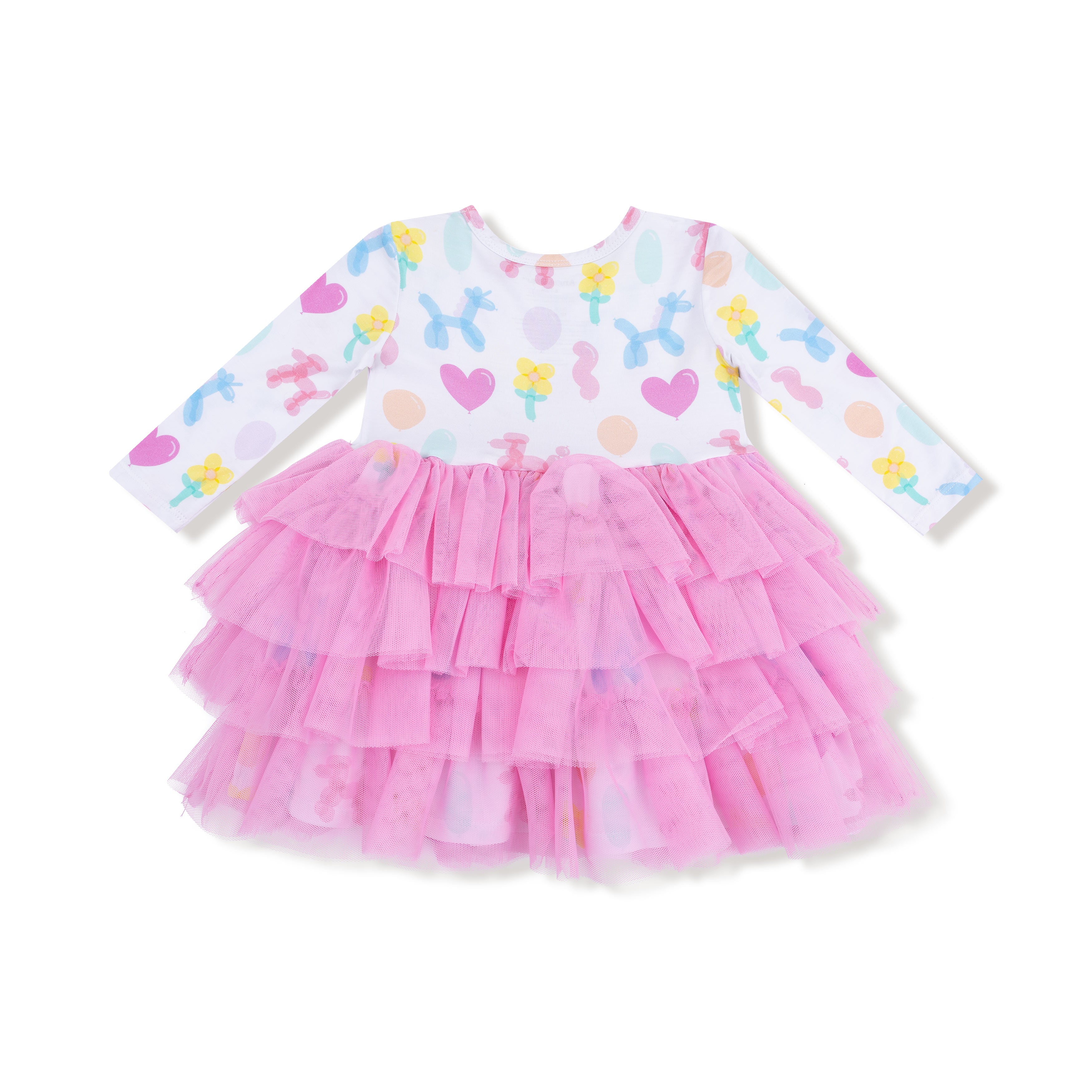 Twirly Long Sleeve Layered Tulle Dress in our  Balloon Animals Pink print from Angel Dear