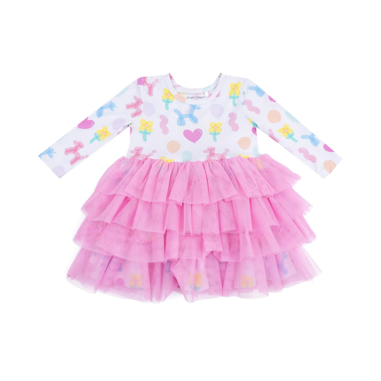 Twirly Long Sleeve Layered Tulle Dress in our  Balloon Animals Pink print from Angel Dear