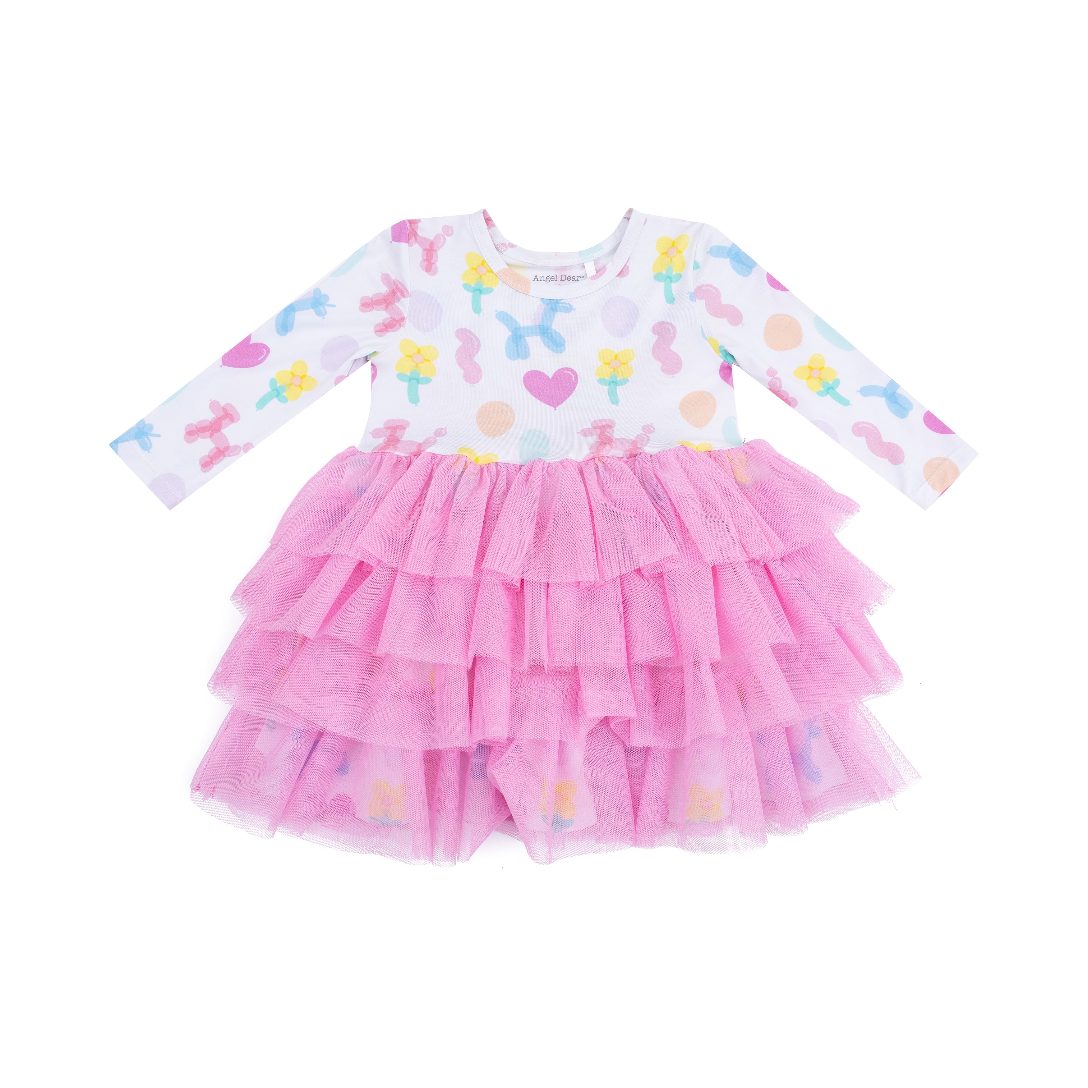Twirly Long Sleeve Layered Tulle Dress in our  Balloon Animals Pink print from Angel Dear