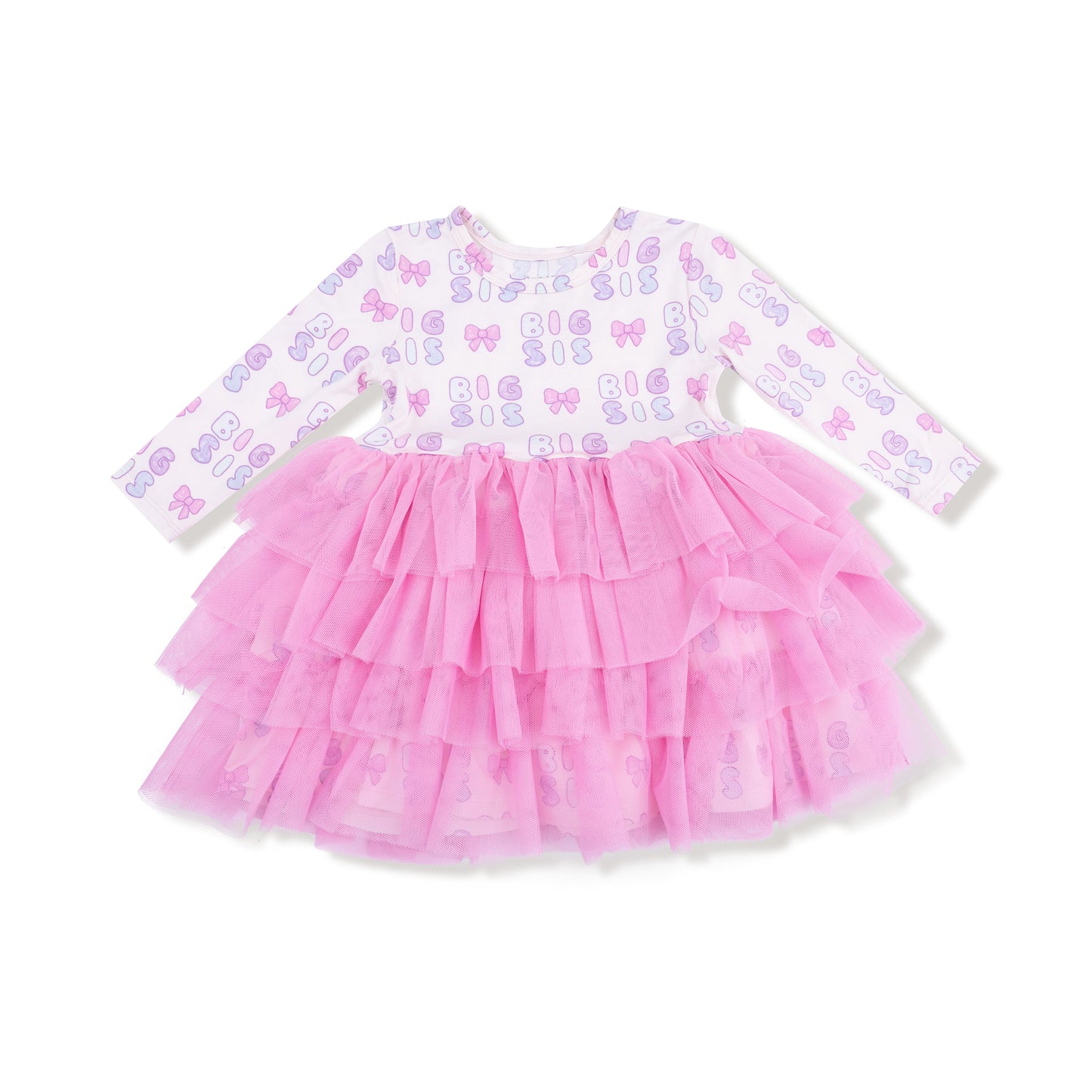 Long Sleeve Layered Tulle Dress in our  Big Sis print from Angel Dear