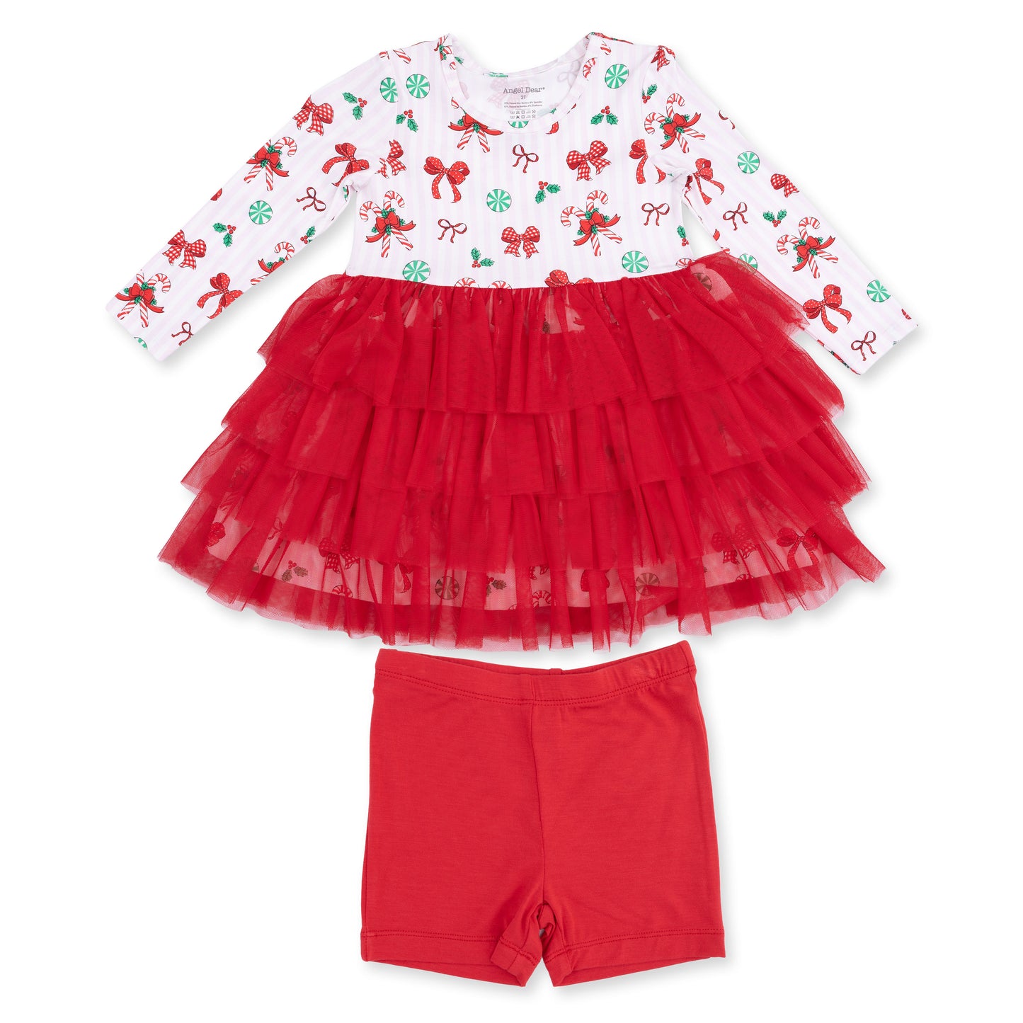 Bows & Candy Canes - Twirly Long Sleeve Tutu Dress and Cartwheel Short