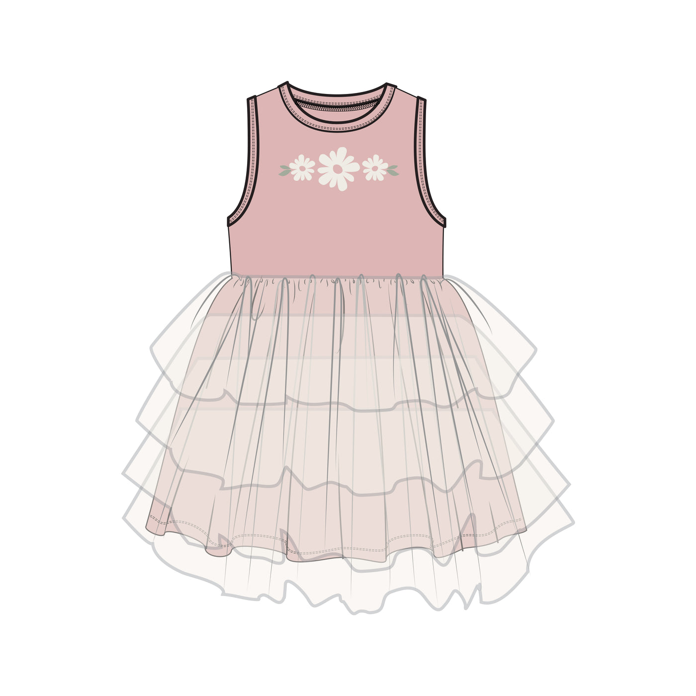 Tank Layered Tulle Dress - Silver Pink Solid