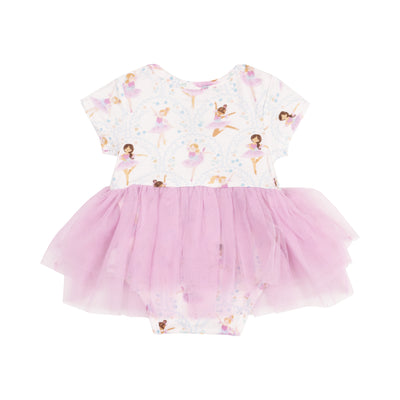 Twirly Short Sleeve Tutu Bodysuit Dress - Bow Ballerinas