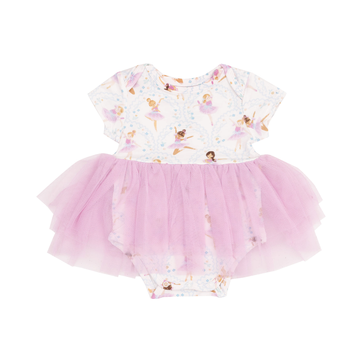 Twirly Short Sleeve Tutu Bodysuit Dress - Bow Ballerinas