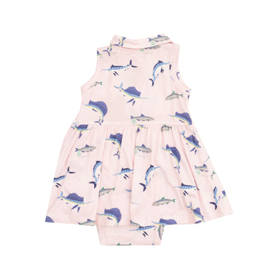 Polo Collar Bodysuit Dress - Deep Sea Fishing Pink